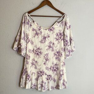 Altar'd State Women’s Size S Cream with Purple Flowers Flowy Boho Top
